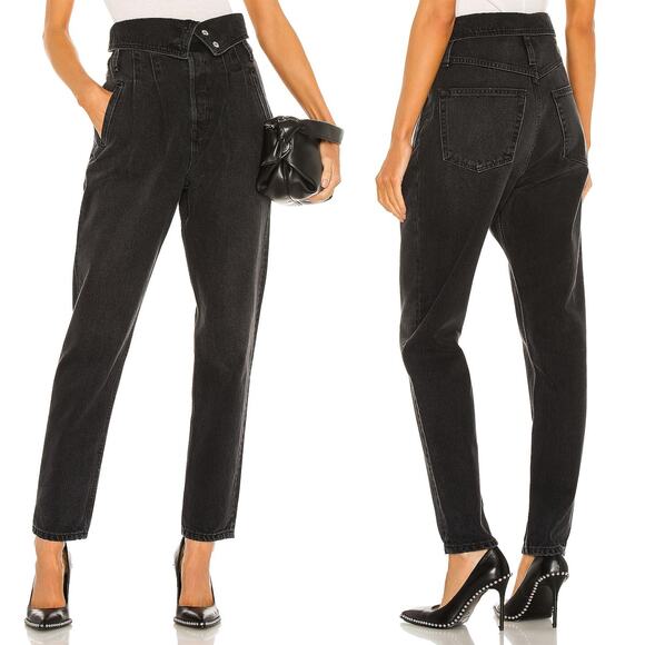 RE/DONE 80s High Rise Fold Over Denim Jeans Vintage Noir Black Size 25